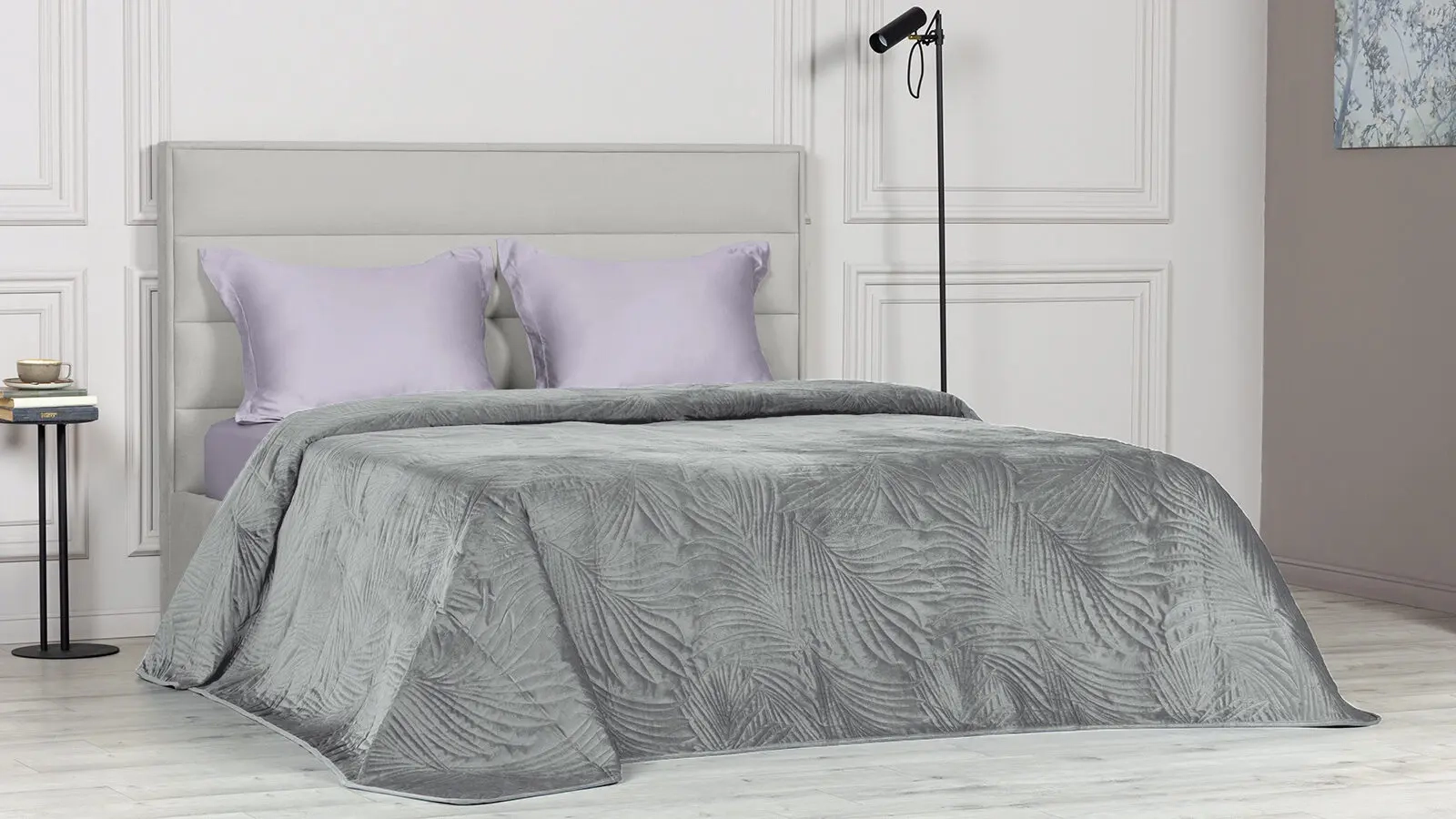 Покрывало стеганое Velvet Edition (листья), цвет Платина Askona фото - 2 - большое изображение