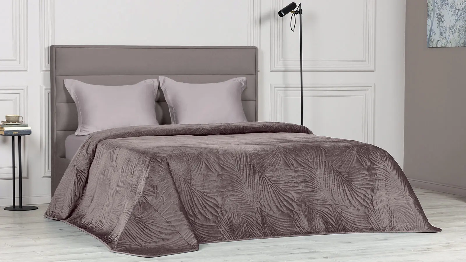 Покрывало стеганое Velvet Edition (листья), цвет Муссон Askona фото - 2 - большое изображение