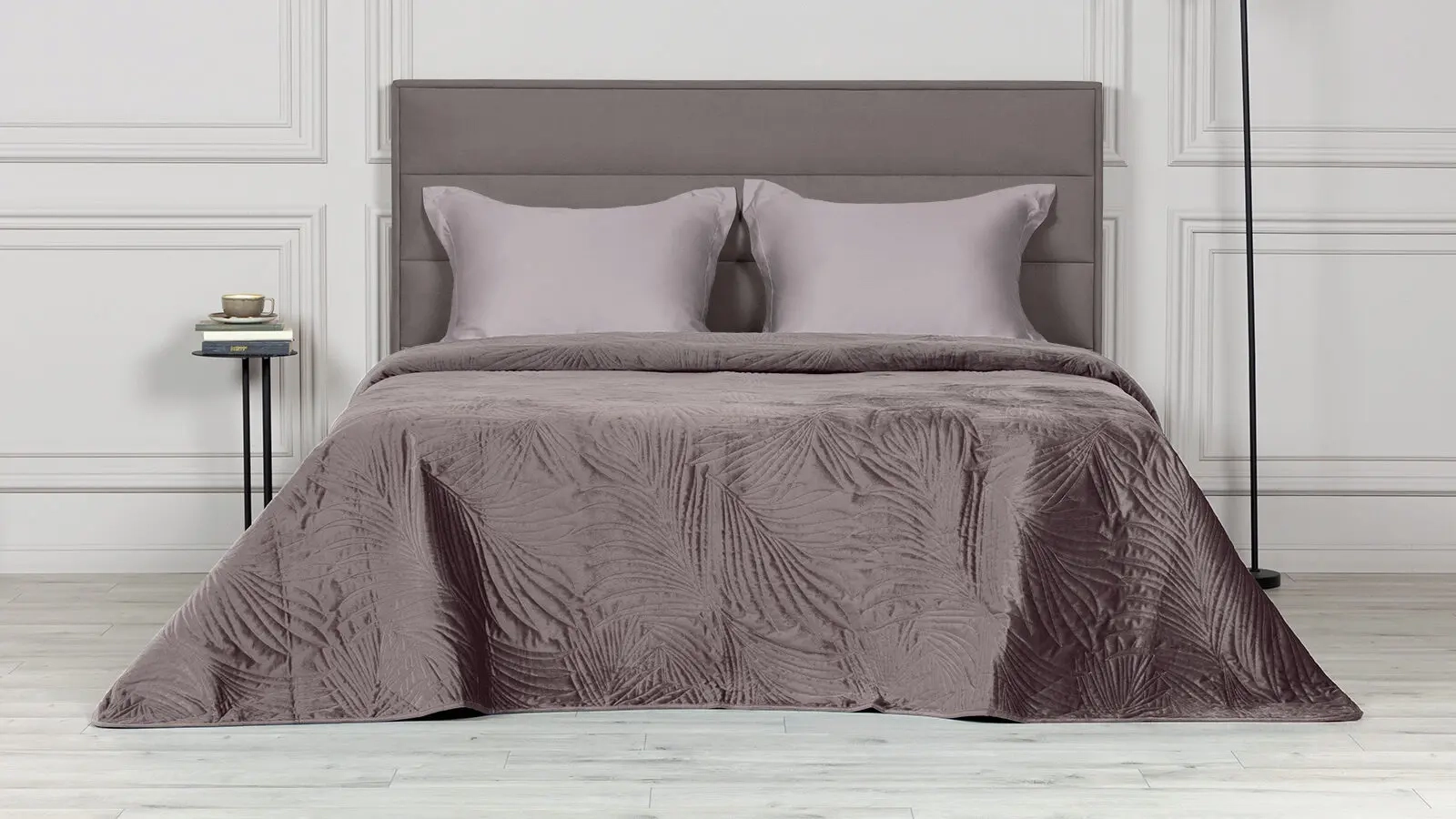 Покрывало стеганое Velvet Edition (листья), цвет Муссон Askona фото - 1 - большое изображение