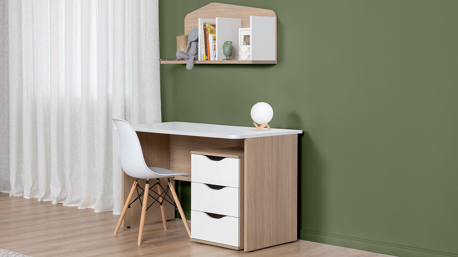 Yazı masası Luna, rəng Palıd Ballı + Ağ Premium - 14 - большое изображение